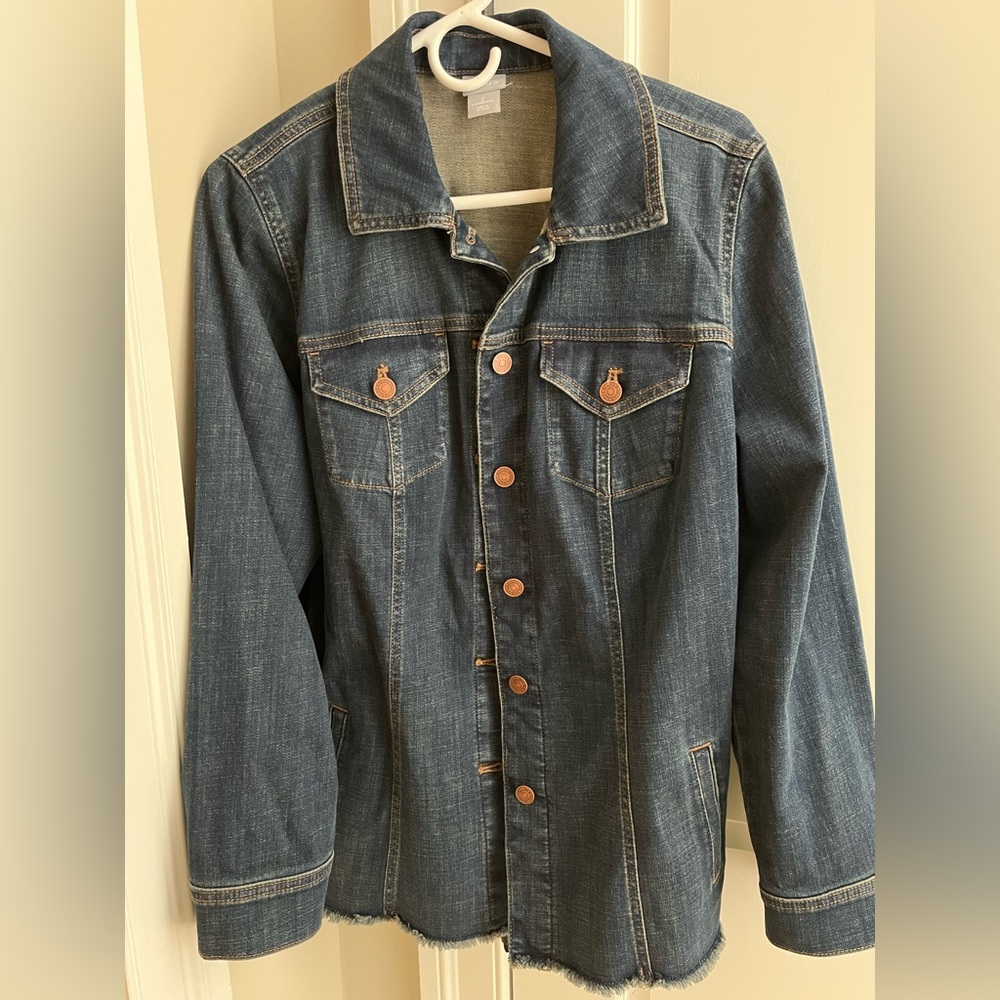Indigo Frayed Hem Denim Jacket